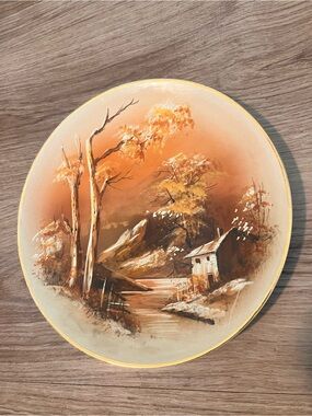 Vintage hand-painted landscape scene, decorative porcelain collector plate